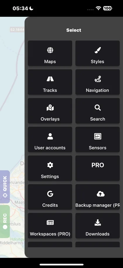 Cartograph main menu showing the PRO tile in the right-hand column