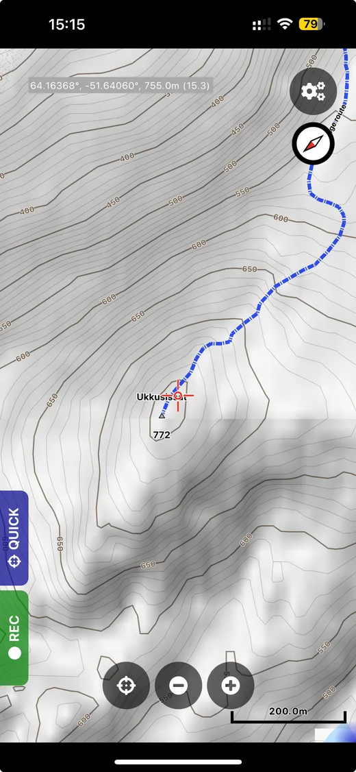 Outdoormap Greenland displayed in Cartograph Maps with contour lines and hill shading
