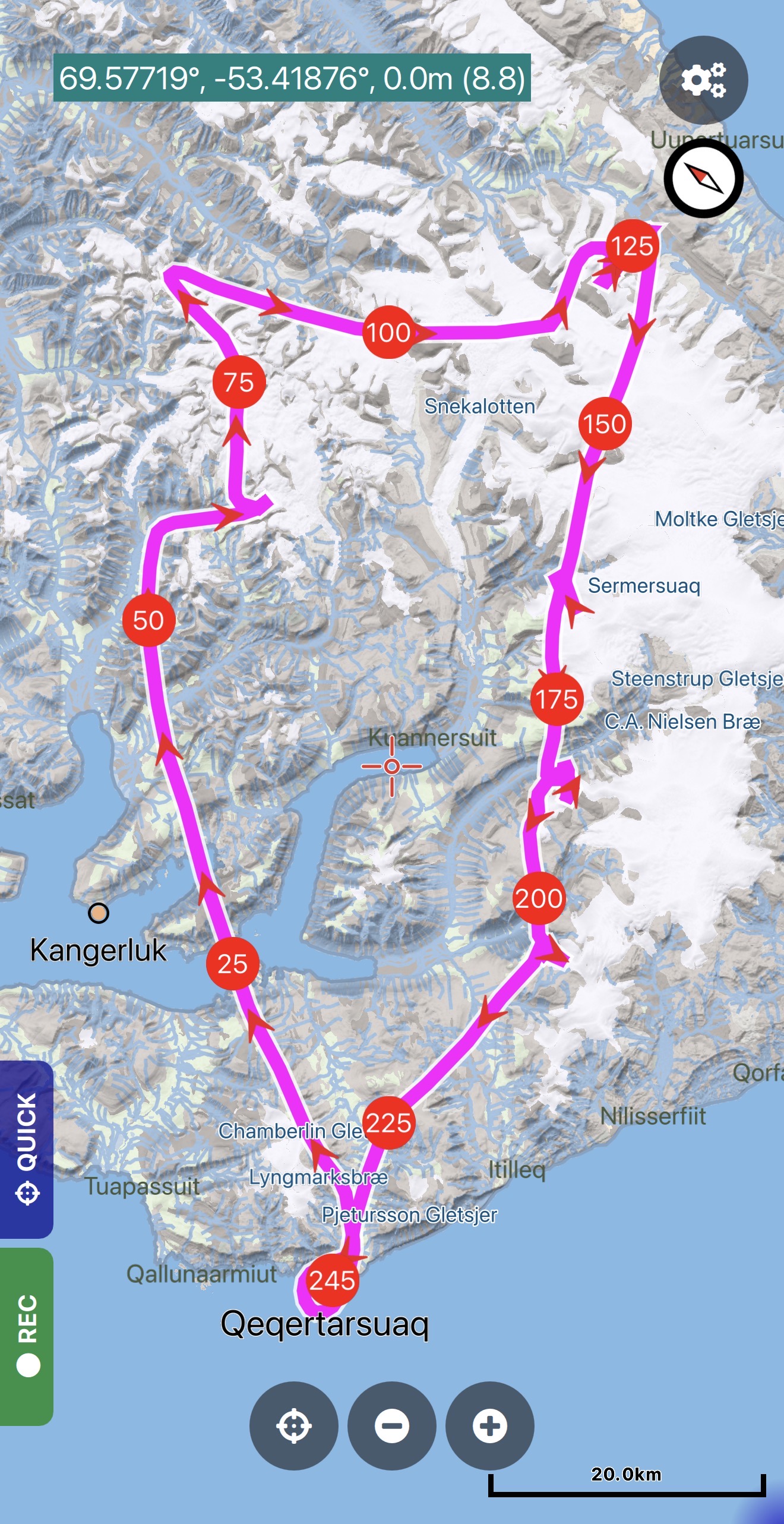 Track mit Entfernungsangabe