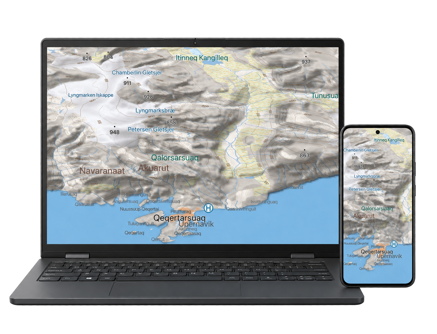 Karte von Qeqertarsuaq auf verschiedenen Geräten